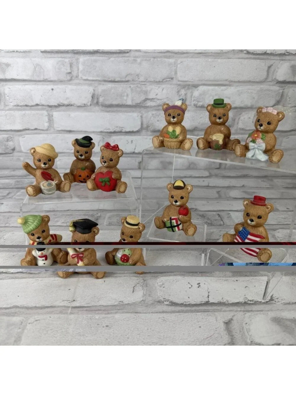 1HOMCO #1413 Incomplete 11 Holidays Seasons Calendar Bears Figurines Vintage